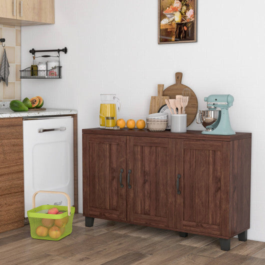 3-Door Buffet Sideboard with Adjustable Shelves and Anti-Tipping Kits-White Wash