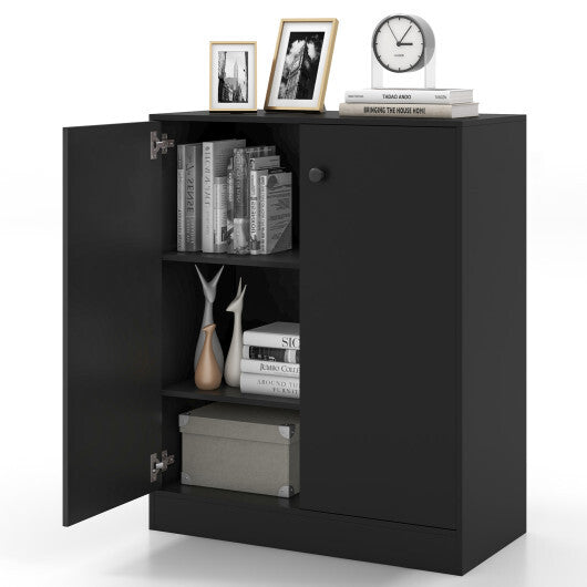 2-Door Modern Floor Storage Cabinet with 3-Tier Shelf-Brown