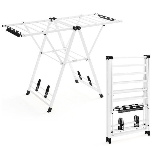 Clothes Drying Rack with Height Adjustable Wings-Beige