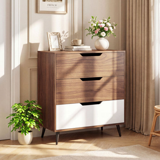 3-Drawer Rustic Farmhouse Wooden Storage Dresser-Walnut