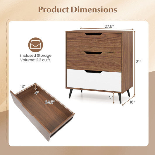 3-Drawer Rustic Farmhouse Wooden Storage Dresser-Walnut
