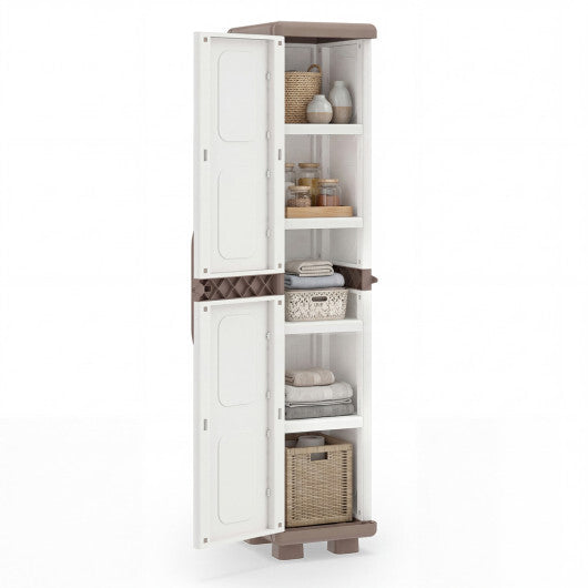 Plastic Kitchen Pantry with 4 Adjustable Shelves and Single Door for Living Room and Kitchen-Gray