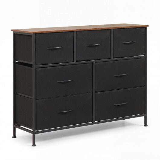 7-Drawer Wide Dresser with 2-Sized Folding Fabric Drawers for Bedroom-Black