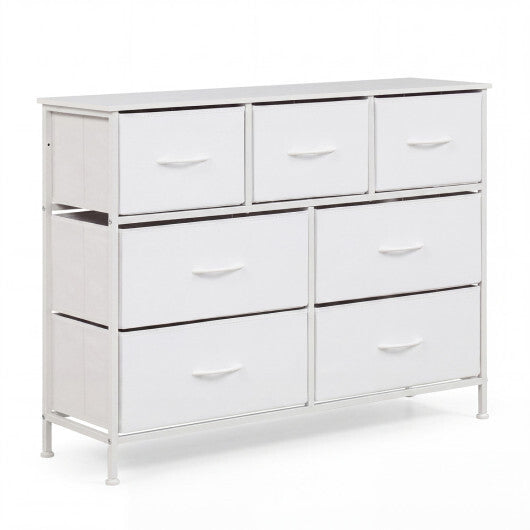 7-Drawer Wide Dresser with 2-Sized Folding Fabric Drawers for Bedroom-Black