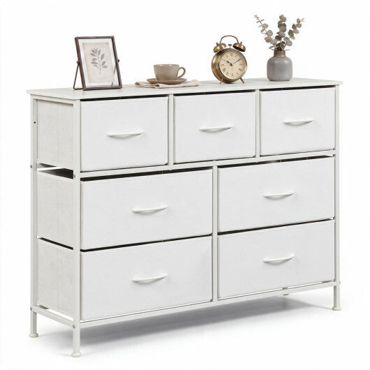 7-Drawer Wide Dresser with 2-Sized Folding Fabric Drawers for Bedroom-Black