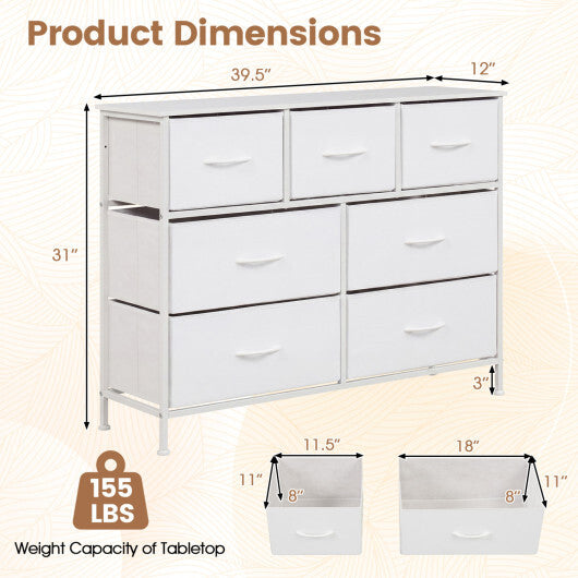7-Drawer Wide Dresser with 2-Sized Folding Fabric Drawers for Bedroom-Black
