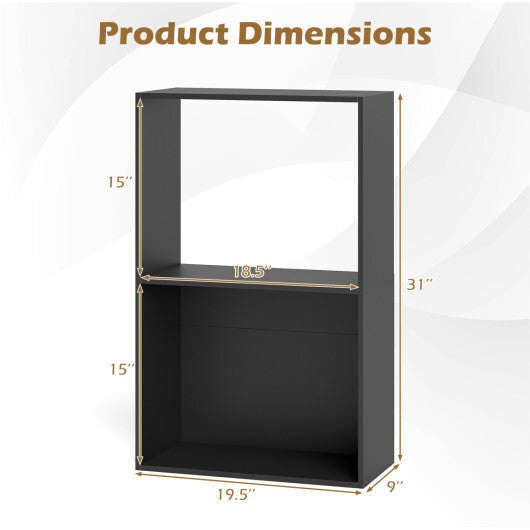 Set of 2 3-Tier Bookshelf with Open Storage Compartment and Freestanding Display Shelf-Black