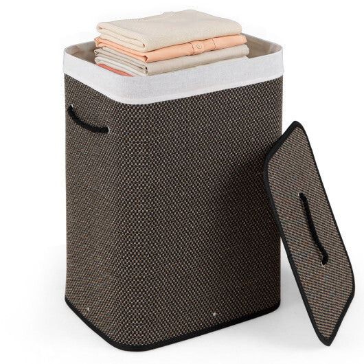 19 Gal Capacity Bamboo Clothes Hamper with Removable Liner and Portable Handles-Brown