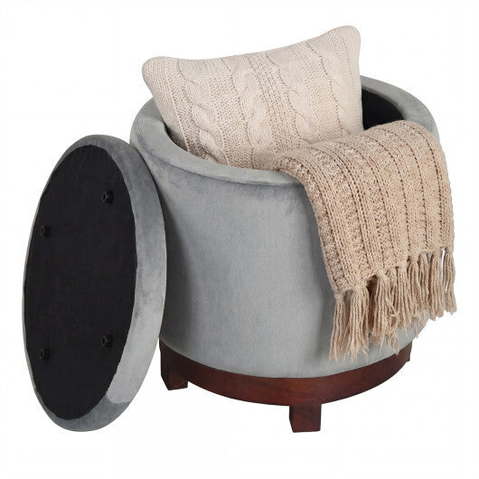 360 Swivel Velvet Foot Rest with Hidden Storage for Living Room-Gray