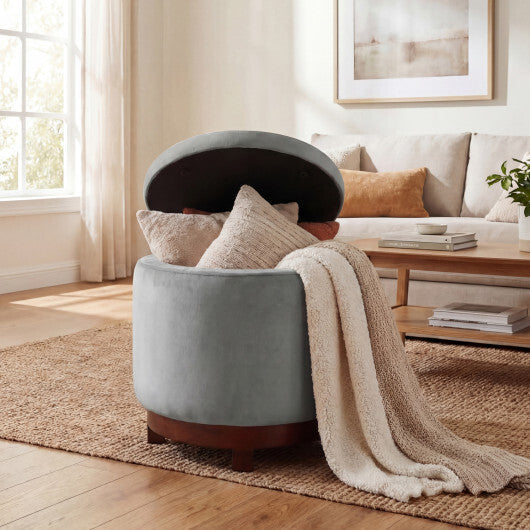360 Swivel Velvet Foot Rest with Hidden Storage for Living Room-Gray