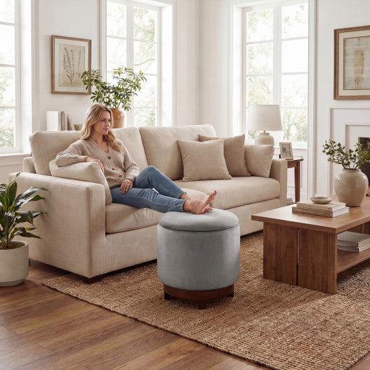 360 Swivel Velvet Foot Rest with Hidden Storage for Living Room-Gray