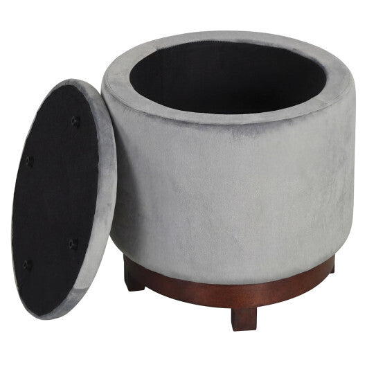 360 Swivel Velvet Foot Rest with Hidden Storage for Living Room-Gray
