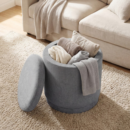 Round Storage Ottoman Foot Rest with Removable Lid and Acacia Wood Frame-Gray