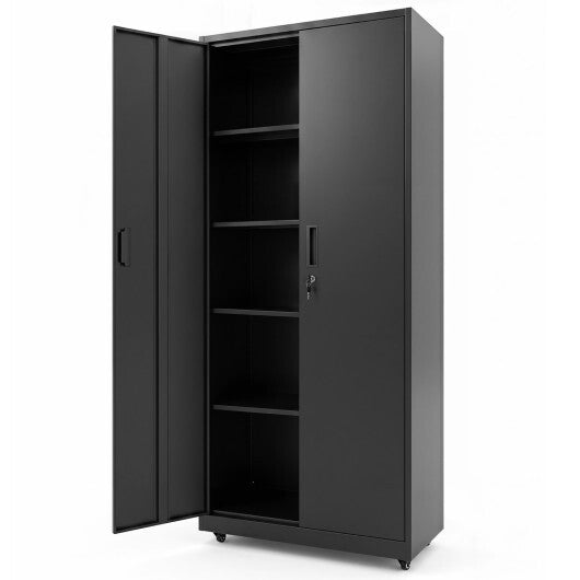 Rolling Metal Storage Cabinet 73 Inches Lockable File Cabinet with 4 Smooth Wheels-Black