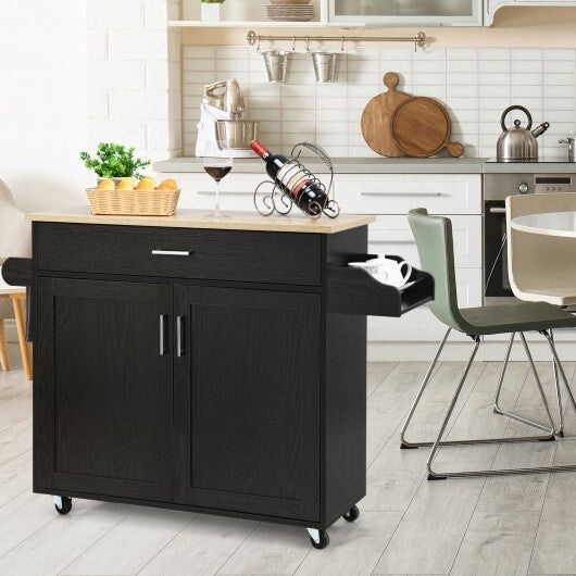 Rolling Kitchen Island Cart with Towel and Spice Rack-Gray