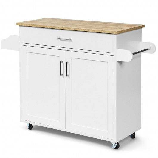 Rolling Kitchen Island Cart with Towel and Spice Rack-Gray