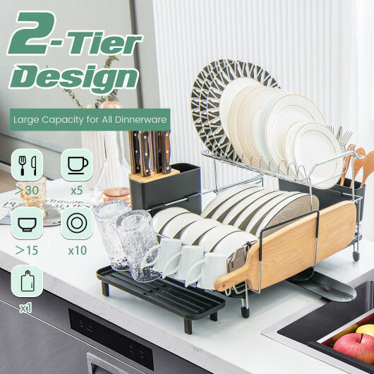 2-Tier Detachable Dish Rack with Drainboard and 360? Swivel Spout