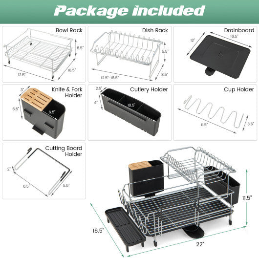 2-Tier Detachable Dish Rack with Drainboard and 360? Swivel Spout
