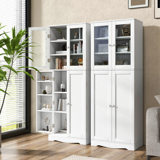 Tall Kitchen Pantry Cabinet with Dual Tempered Glass Doors and Shelves-Black