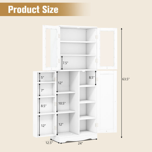 Tall Kitchen Pantry Cabinet with Dual Tempered Glass Doors and Shelves-Black