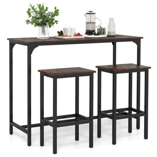 Industrial 3-Piece 47.5" Counter-Height Dining Table and 2 Bar Stools-Coffee