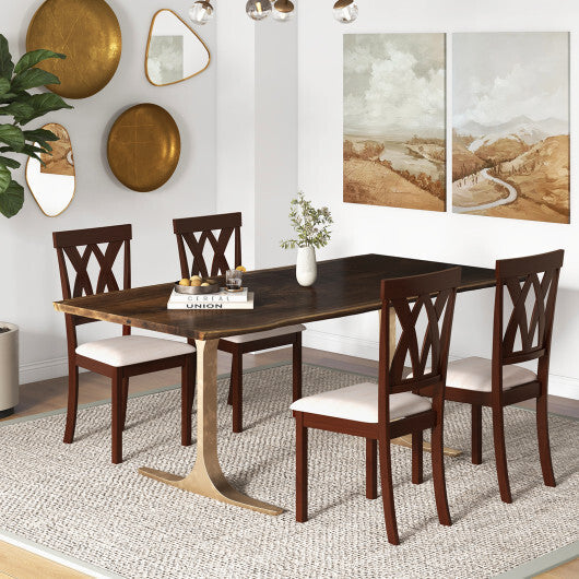 Set of 2 Wood Kitchen Chairs with Faux Leather Upholstered Seat-Coffee