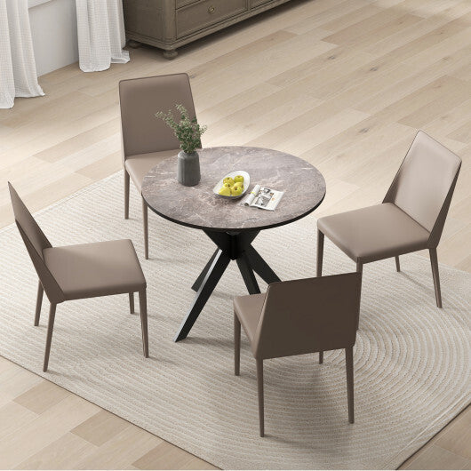 36-Inch Mid Century Modern Kitchen Table with Faux Marble Tabletop and Solid Rubber Wood Legs-White