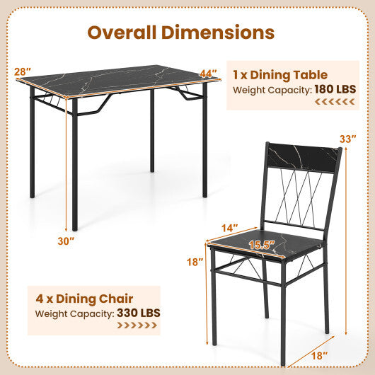 5-Piece Dining Table Set for 4 with Kitchen Table and 4 Dining Chairs-Gray