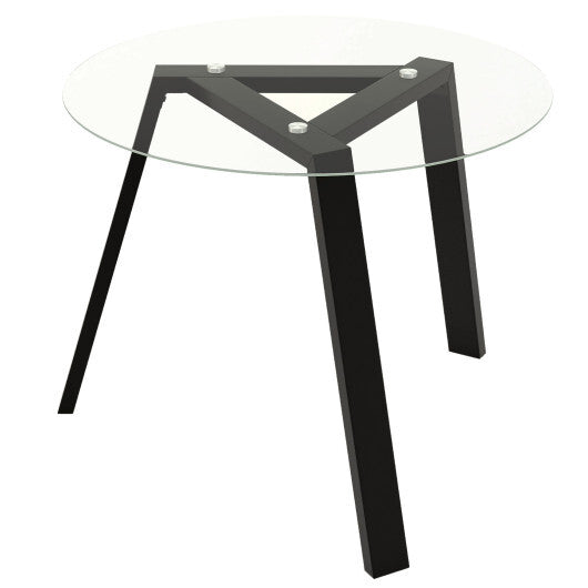 36 Inches Round Glass Dining Table for 4 with Rubber Wood Frame-Natural
