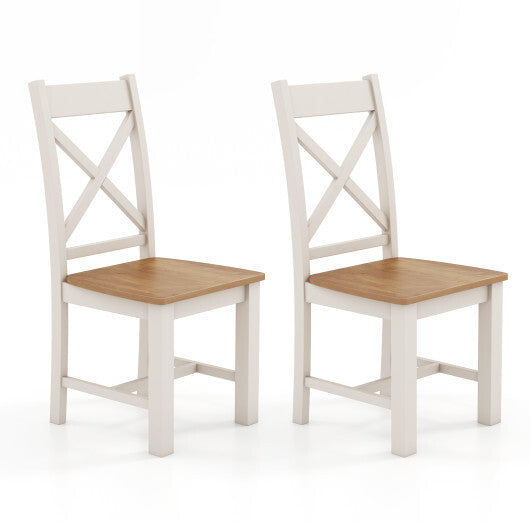 Wooden Dining Chairs Set of 2 with High Back and Rubber Wood Frame-Natural