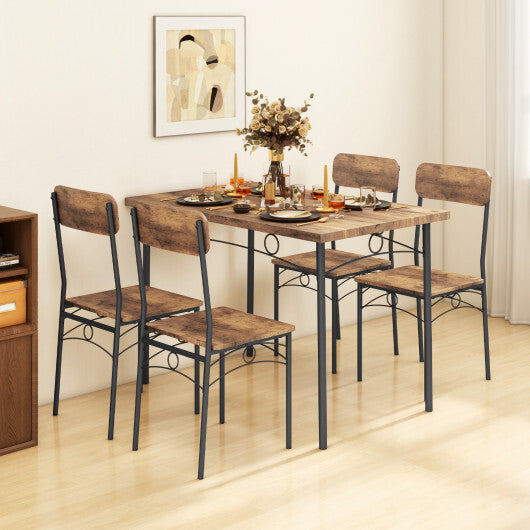 5-Piece Industrial Dining Table Set for 4 for Small Place Apartment-Brown