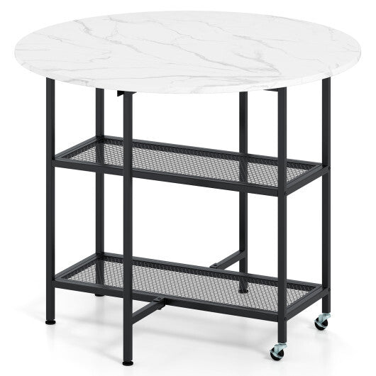 Folding Round Dining Table with Lockable Wheels-White