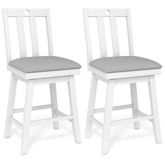 25 Inch Modern Bar Stools Set of 2 with Upholstered and 360 Rotation Seat-White