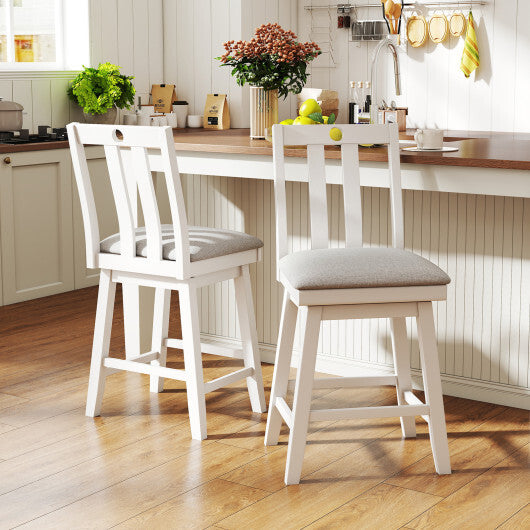 25 Inch Modern Bar Stools Set of 2 with Upholstered and 360 Rotation Seat-White