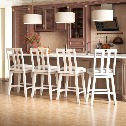 25 Inch Modern Bar Stools Set of 2 with Upholstered and 360 Rotation Seat-White