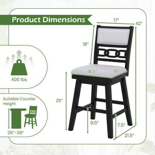 25 Inch Bar Stools Set of 2 with Upholstered Backrest and 360? Rotation Seat-Black