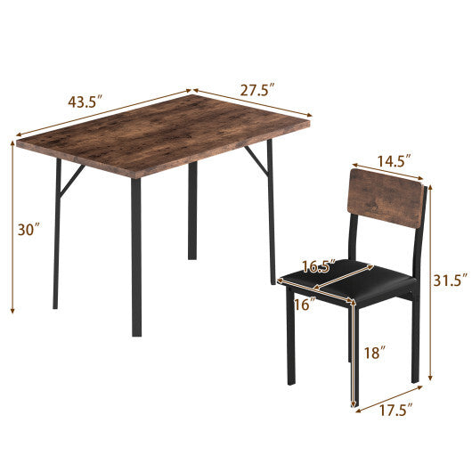 5-Piece Dining Table Set for 4 People Industrial Kitchen Table and 4 PU Leather Chairs-Brown