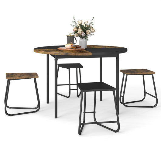5-Piece Dining Set for 4 47 Inch Round  Kitchen Table and 4 Stools-Brown