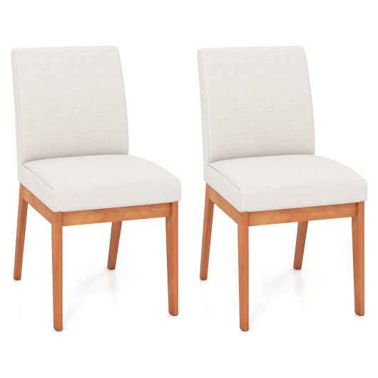 Upholstered Dining Chairs Set of 2 Kitchen Armless Side Chairs with Rubber Wood Legs-Beige