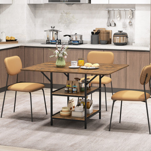 47 Inch Rectangular Dining Table with 2 Open Storage Shelves and Sturdy Metal Legs for 4-6-Rustic Brown