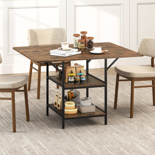 47 Inch Rectangular Dining Table with 2 Open Storage Shelves and Sturdy Metal Legs for 4-6-Rustic Brown