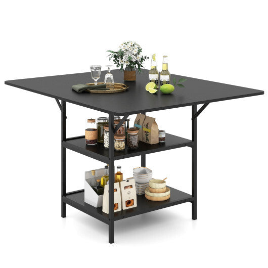 47 Inch Rectangular Dining Table with 2 Open Storage Shelves and Sturdy Metal Legs for 4-6-Rustic Brown