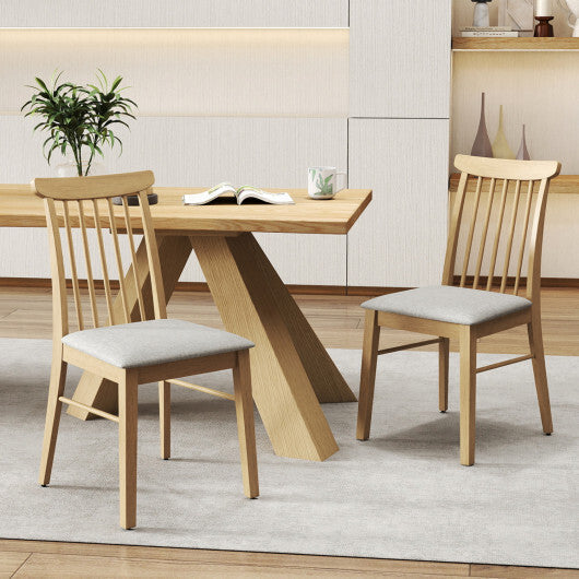 Dining Chairs Set of 2 Fabric Upholstered Kitchen Armless Chairs with Rubber Wood Frame-Natural