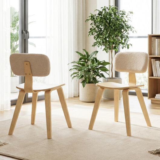 Set of 2 Rubber Wood Dining Room Chairs with Teddy Velvet Padded Backrest-Walnut