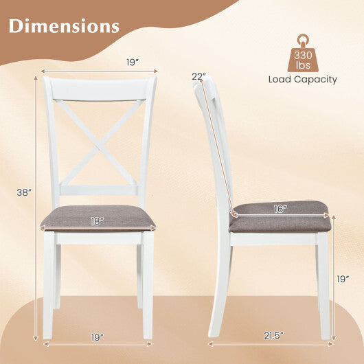 Dining Chairs Set of 2 Rubber Wood Dining Room Chairs with Comfortable Backrest and Padded Seat-White