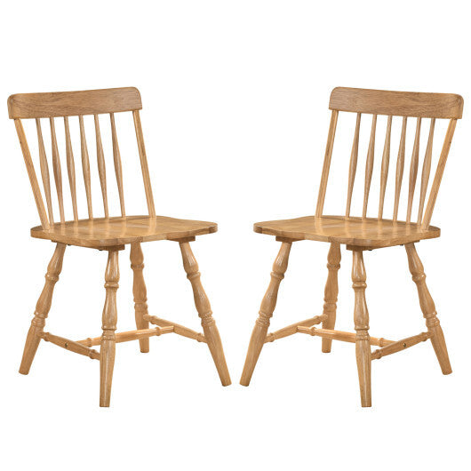 Windsor Dining Chairs Set of 2 with Curved Spindle Back-Natural