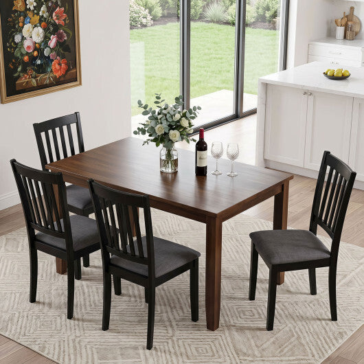 Set of 2 Wooden Dining Chairs Upholstered Kitchen Chairs with Rubber Wood Frame-Black