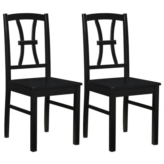 400 lbs Capacity Dining Chair Set of 2 with Cross Backrest and Rubber Wood Frame-Black
