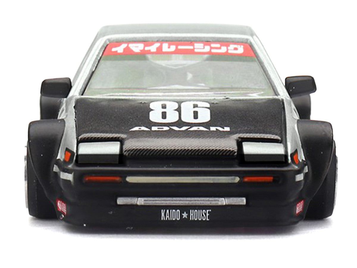 Toyota AE86 Sprinter Trueno RHD (Right Hand Drive) #86 "Kaido Street V2" Silver Metallic and Black with Carbon Hood and Graphics (Designed by Jun Imai) "Kaido House" 1/64 Die Cast Model Car by Mini GT