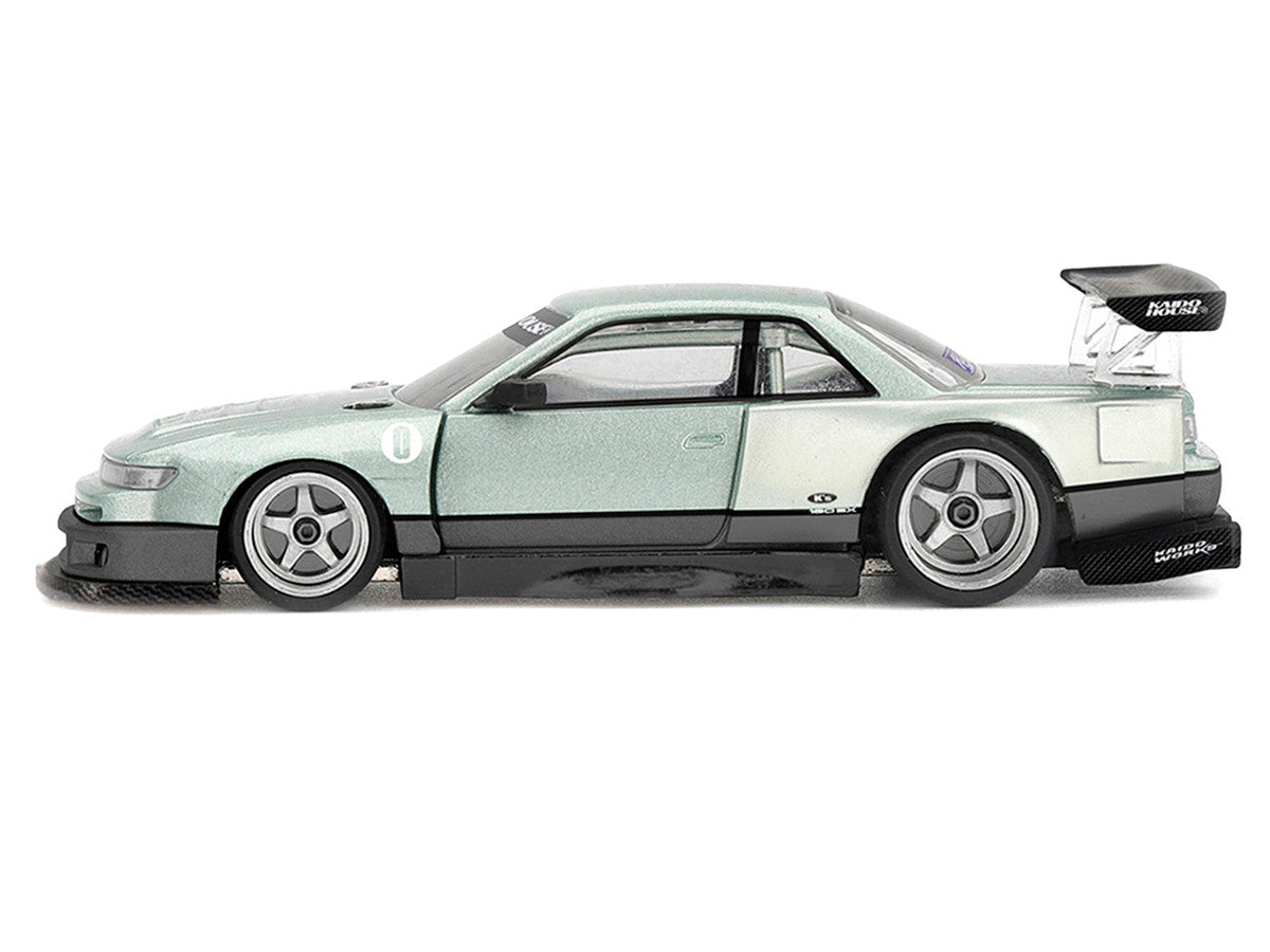 Nissan Silvia S13-R "Kaido Works V1" RHD (Designed by Jun Imai) Light Green Metallic "Kaido House" Special 1/64 Diecast Model Car by Mini GT